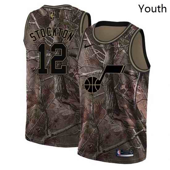 Youth Nike Utah Jazz 12 John Stockton Swingman Camo Realtree Collection NBA Jersey